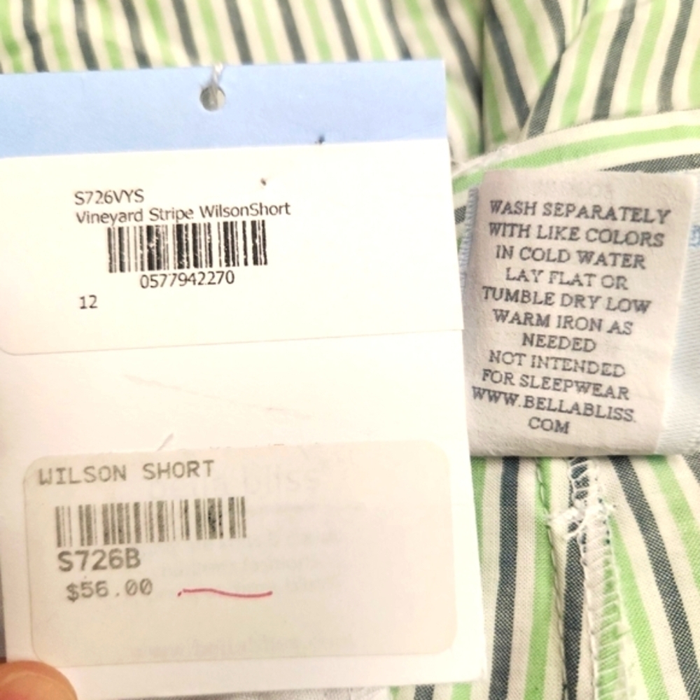 BELLA BLISS Wilson Shorts Vineyard Stripe In Green Blue and White Size 12 - Picture 7 of 11
